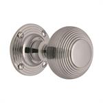 Reeded Mortice Door Knob on Rose in Polished Chrome