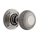 Reeded Mortice Door Knob on Rose in Polished Nickel Finish