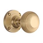 Reeded Mortice Door Knob on Rose in Satin Brass