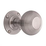 Reeded Mortice Door Knob on Rose in Satin Chrome