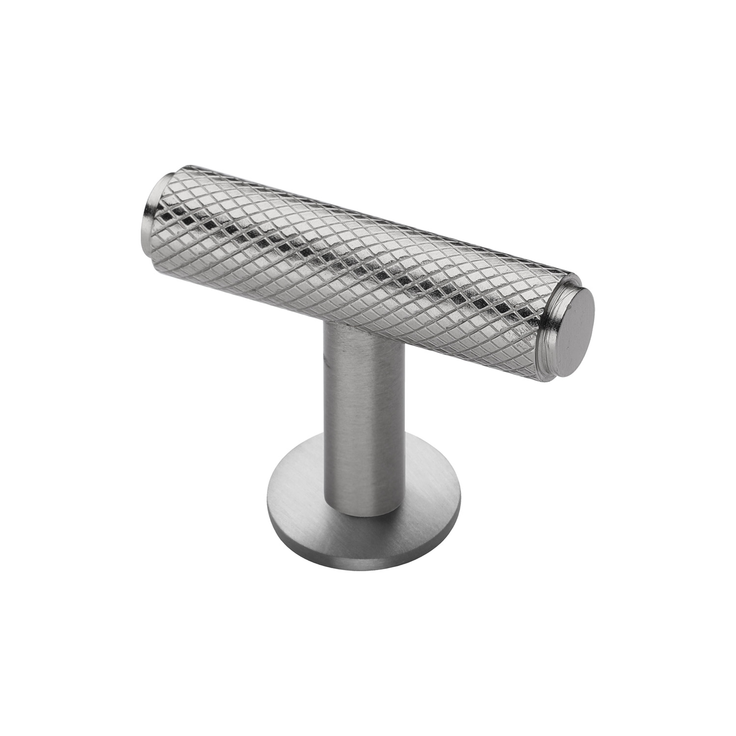 Knurled T-Bar Cabinet Knob with Rose - Satin Nickel