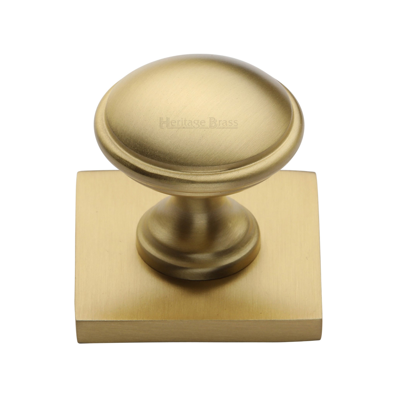 Heritage Brass Knob Domed Design with Square Backplate 32mm Satin Brass finish