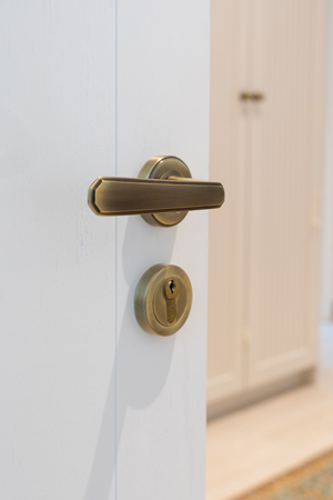 Century Door Handle on Round Rose in Antique Brass