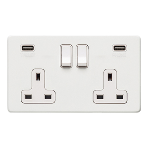 Matt White - Double USB Socket (13 Amp)